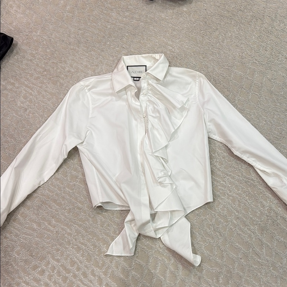Alexis White Ruffled Tie Front Button Down Shirt